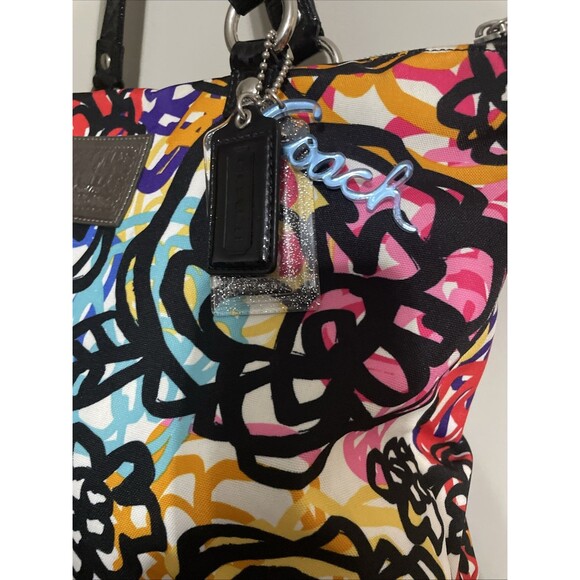 Y2K COACH MULTICOLOR FLORAL POPPY GRAFFITI PRINT TOTE SHOULDER BAG PURSE - Picture 2 of 16
